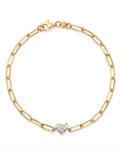 Heart Lab Grown Diamond Solitaire Paperclip Bracelet in 14K Yellow Gold, 0.5 tcw