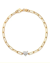 Heart Lab Grown Diamond Solitaire Paperclip Bracelet in 14K Yellow Gold, 0.5 tcw