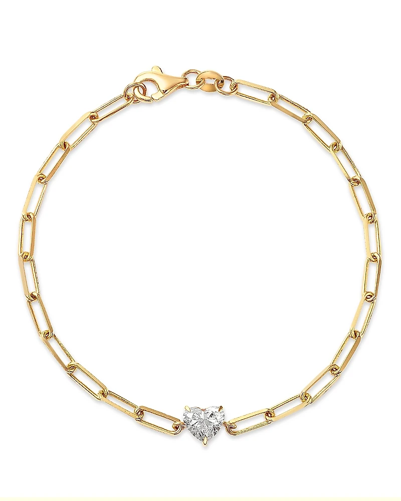 Moon & Meadow Heart Lab Grown Diamond Solitaire Paperclip Bracelet