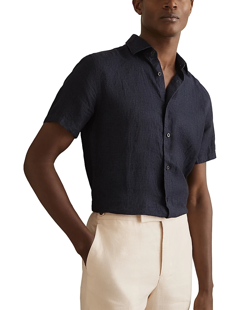 Reiss Holiday Slim Fit Short Sleeve Linen Shirt