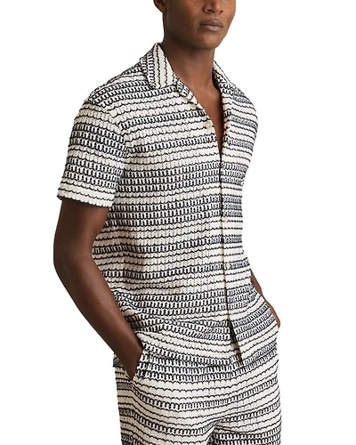 Chez Short Sleeve Embroidered Crochet Cuban Shirt