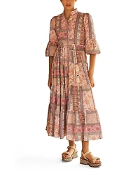 Aur OceA Sontuosa Button Through Tiered Maxi Dress