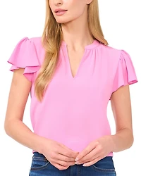Split Neck Flutter Sleeve Top