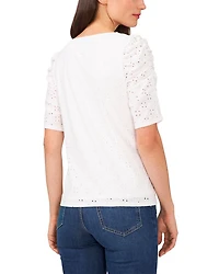 Crewneck Ruched Elbow Sleeve Top