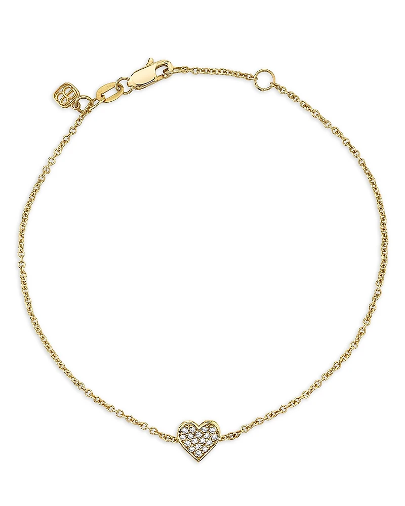 Sydney Evan 14K Yellow Gold Diamond Pave Heart Chain Link Bracelet