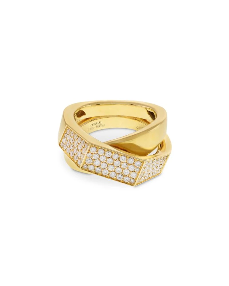 18K Yellow Gold Like Collection Faceted Diamond Pavé Ring, 0.68 tcw