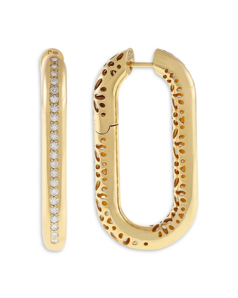 18K Yellow Gold Diamond Pavé Elongated Hoop Earrings, 0.76 tcw