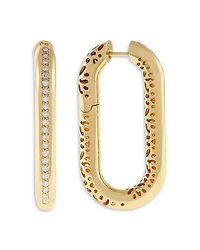 18K Yellow Gold Diamond Pavé Elongated Hoop Earrings, 0.76 tcw