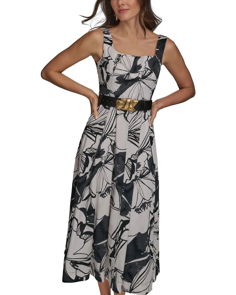 Floral Square Neck Midi Dress