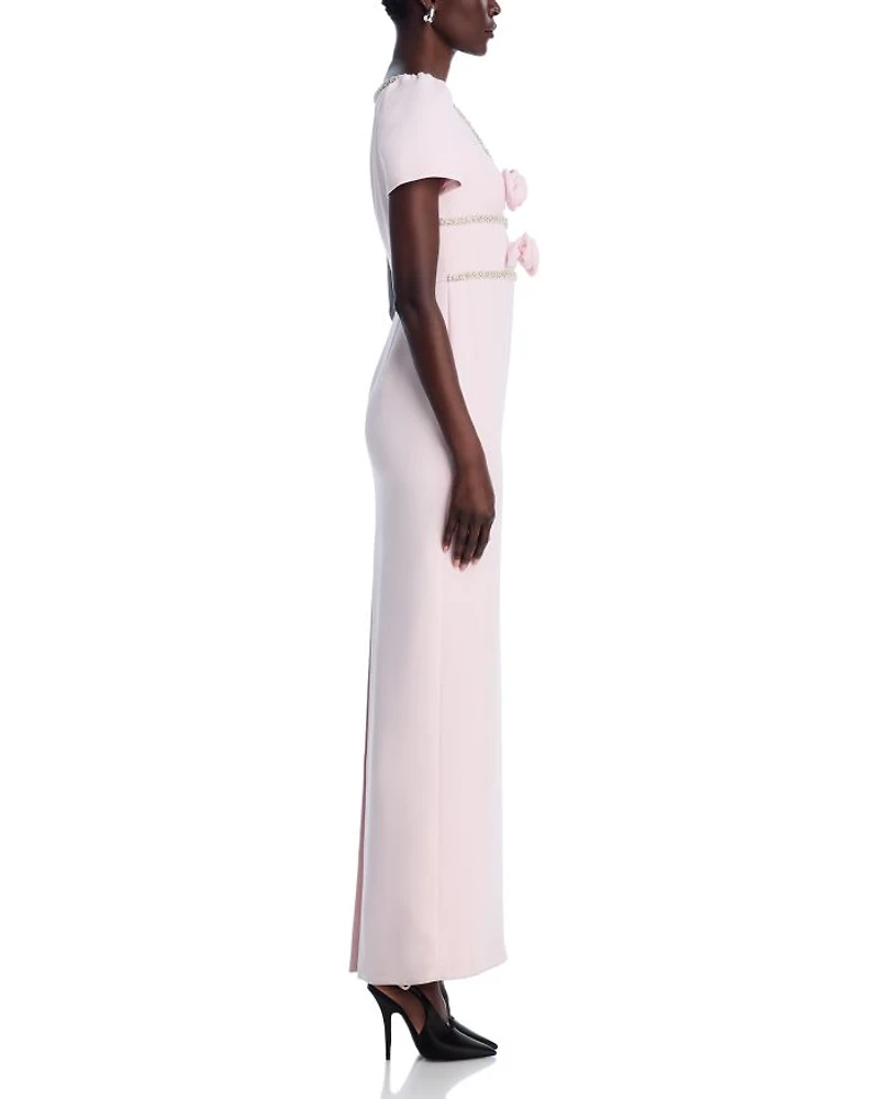 Pink Crepe Crystal Trim Maxi Dress