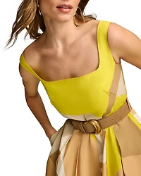 Printed Belted Square Neck Dress