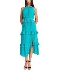 Donna Morgan Ruffle Tiered Halter Neck Midi Dress