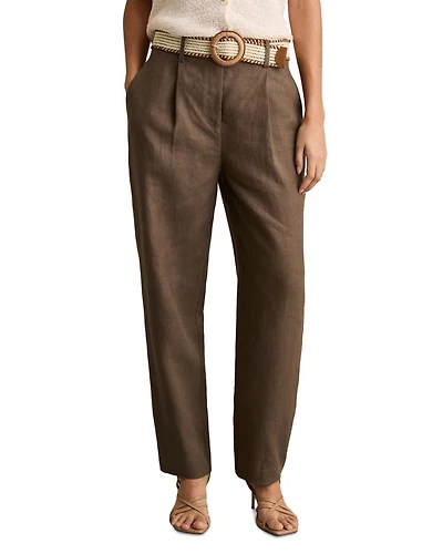 Linen Belted Tapered Leg Pants
