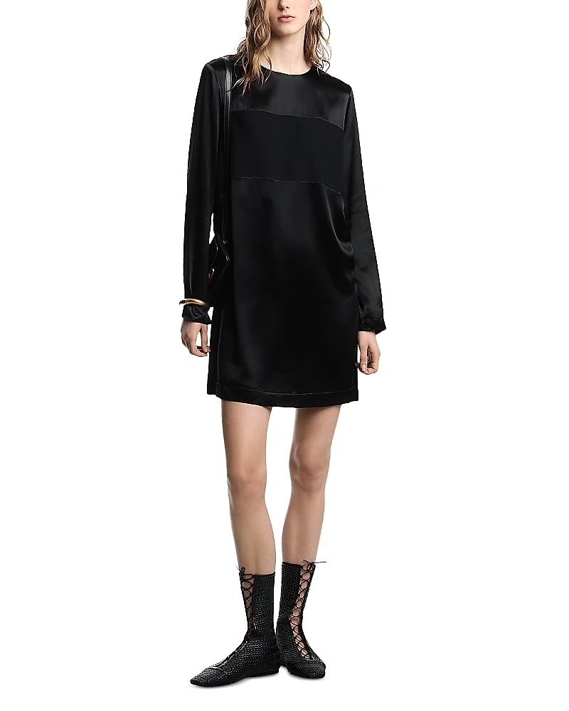 Emporio Armani Satin Long Sleeve Shift Dress