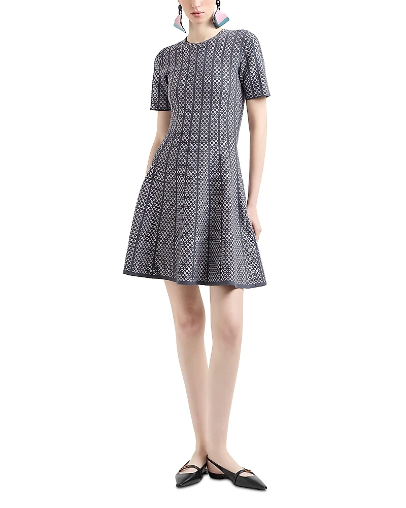 Emporio Armani Geo Pattern Jacquard Jersey Knit A Line Dress