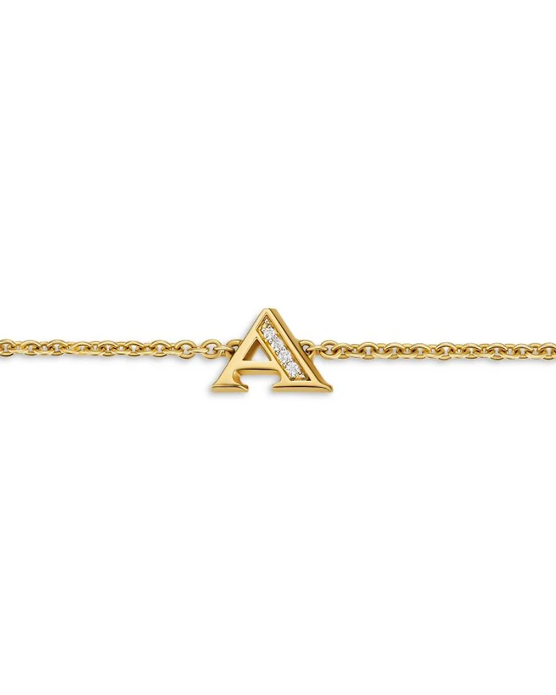 Petite Pavé Initial Chain Bracelet 18K Yellow Gold with Diamond