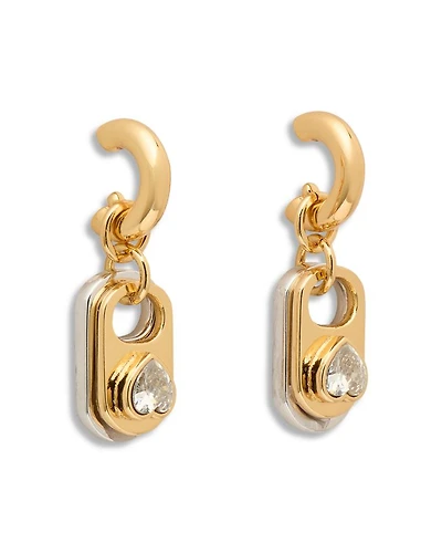 Snack Time Two Tone Crystal Heart Pull Tab Charm Huggie Hoop Earrings
