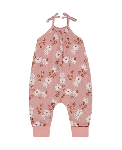 Deux par Girls' Printed Muslin Tie Strap Jumpsuit - Baby