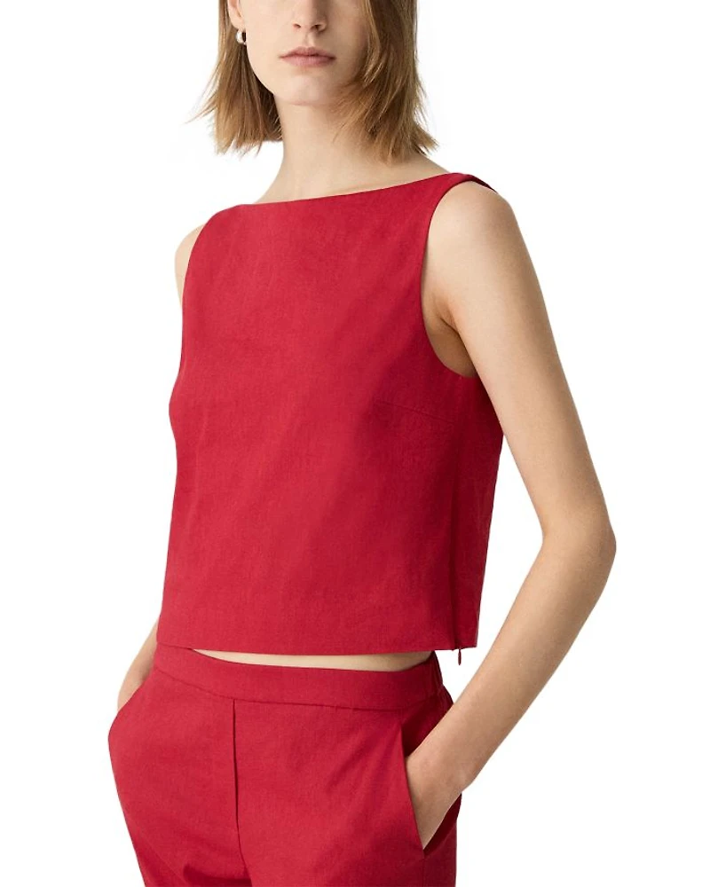 Bateau Neck Linen Cropped Top