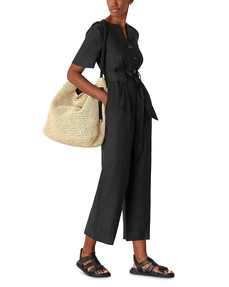 Whistles Fiona Linen Button Front Jumpsuit
