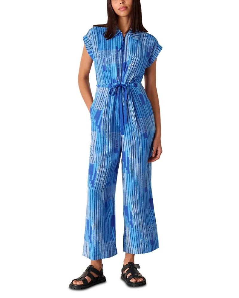 Stripe Print Zip Front Jumpsuit