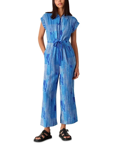 Stripe Print Zip Front Jumpsuit