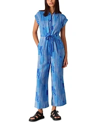 Stripe Print Zip Front Jumpsuit