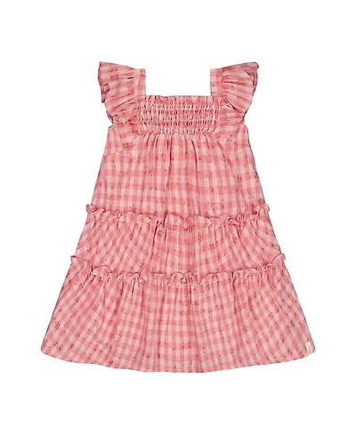 Deux par Girls' Smocked Layered Dress with Frill Sleeve