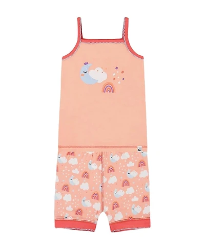 Deux par Girls' Organic Cotton Tank Top and Shorts Pajama Set Rainbow on Light Coral - Big Kid