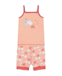Deux par Girls' Organic Cotton Tank Top and Shorts Pajama Set Rainbow on Light Coral - Big Kid