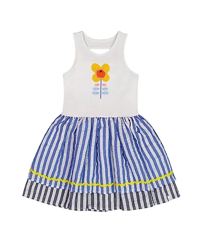 Deux par Deux Girls' Bi-Material Cotton and Seersucker Dress - Little Kid