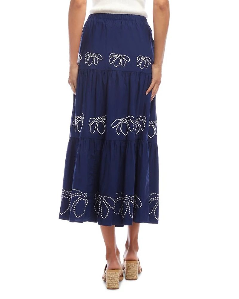 Embroidered Tiered Midi Skirt