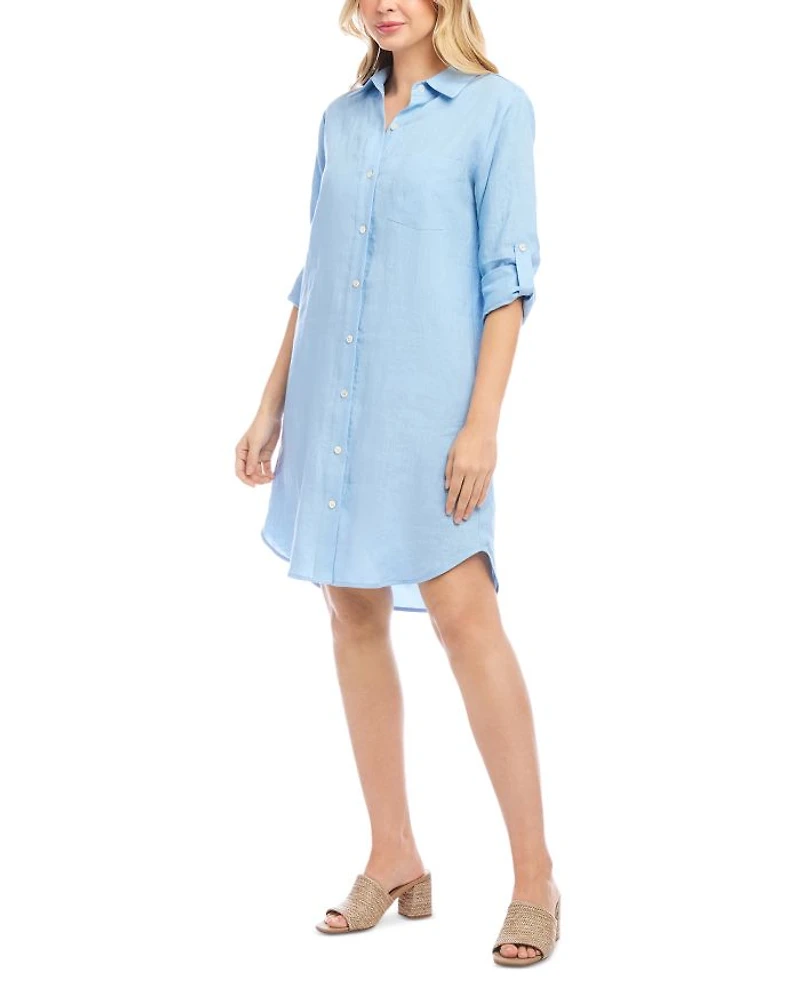 Roll Tab Linen Shirt Dress