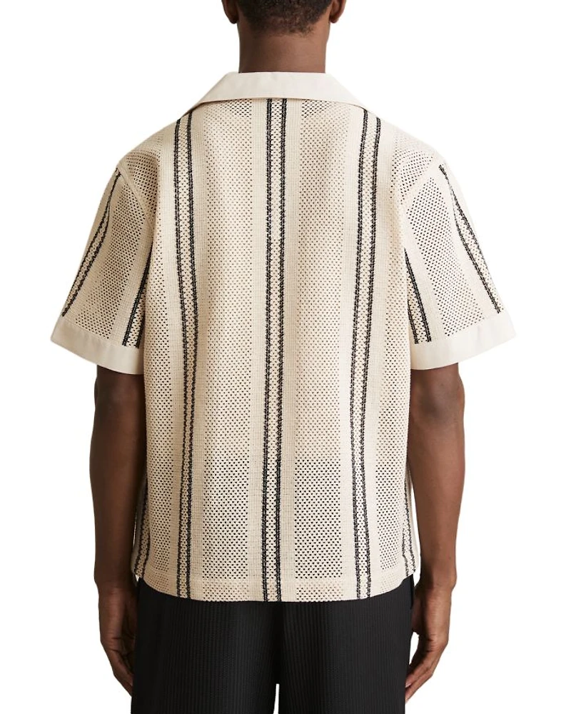 Striped Crochet Short Sleeve Camp Shirt