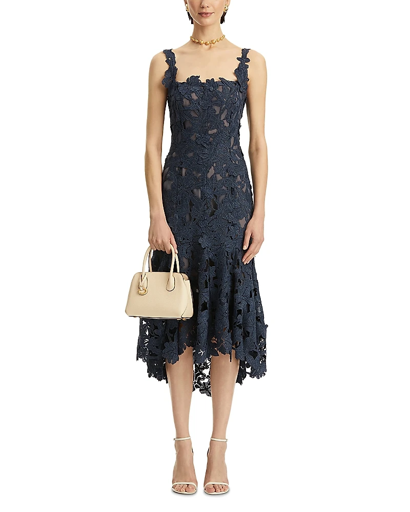 Oscar de la Renta Guipure Asymmetrical Day Dress