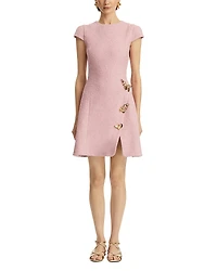 Oscar de la Renta Cap Sleeve Butterfly Detail Split Skirt Tweed Dress