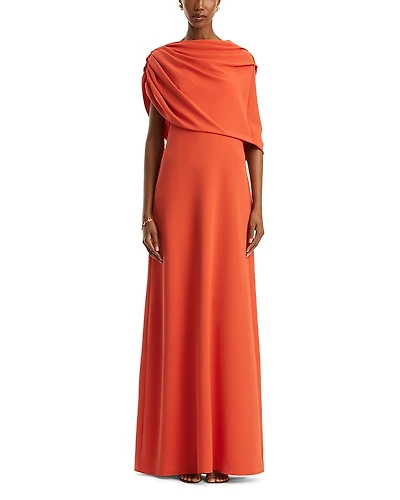 Oscar de la Denta Draped Shoulder Georgette Caftan