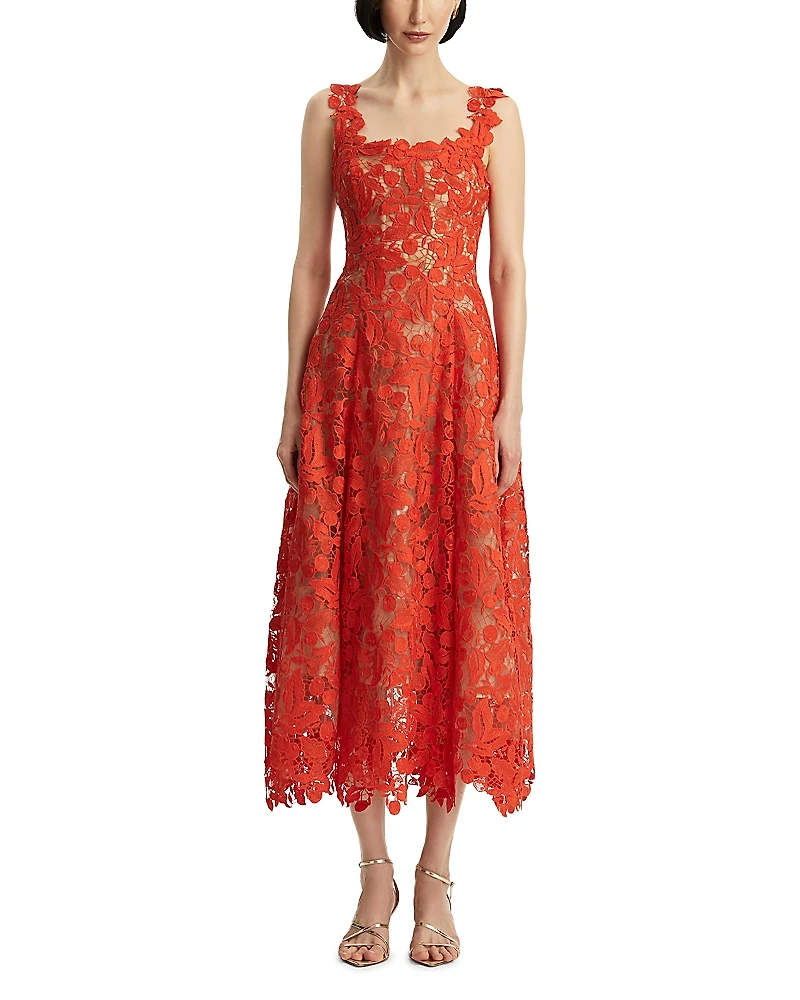 Oscar de la Renta Sleeveless Cherry Guipure Cocktail Dress