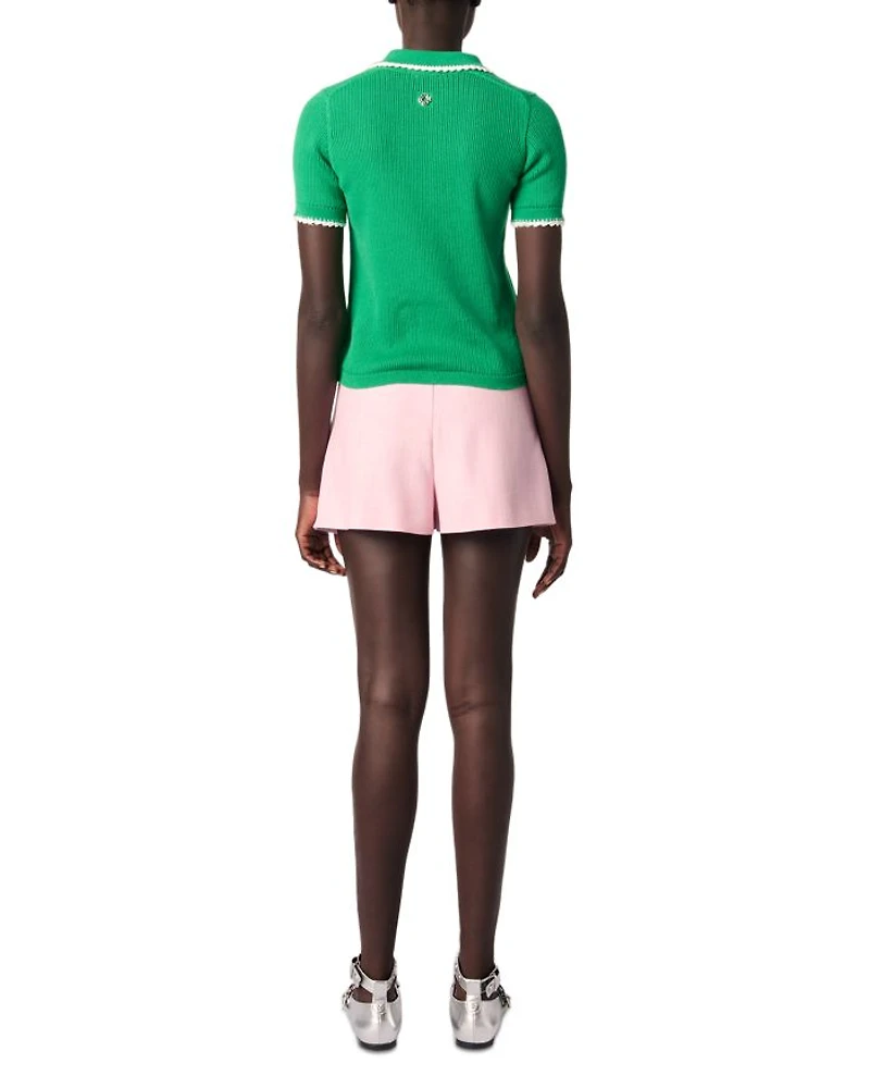 Pointelle Knit Crochet Polo Shirt
