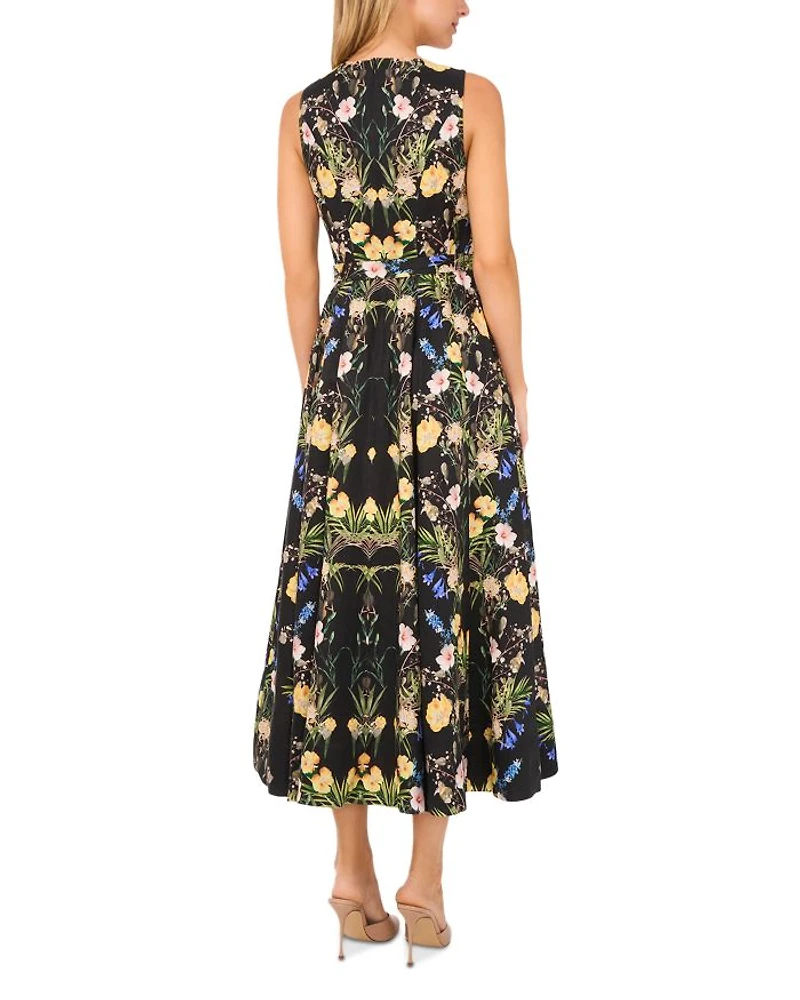 Floral Tie Neck Sleeveless Maxi Dress