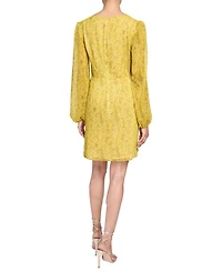 MALIA Long Sleeve Dress with Skirt Side Ruffle Printed Georgette