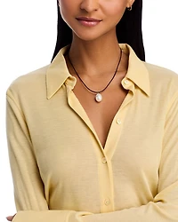 14K Yellow Gold Diamond Baroque Pearl Pendant Leather Cord Necklace, 18"