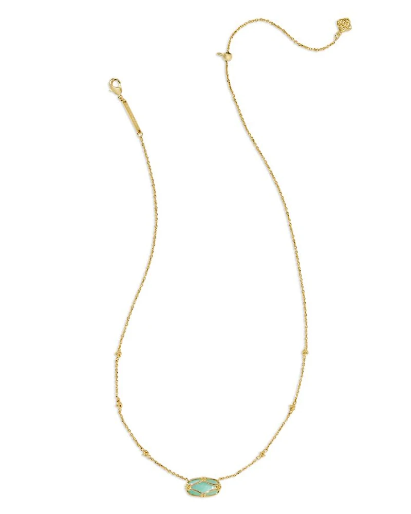 Elisa Lattice Framed Mother Of Pearl Pendant Necklace 14K Gold Plated, 19"