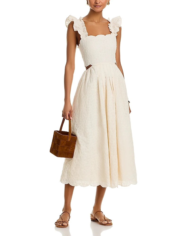 Aqua Embroidered Scallop Trim Dress - Exclusive