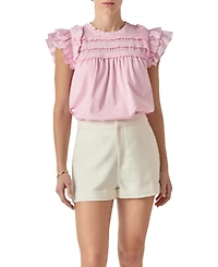 English Factory Women's Mix Media Ruffle Top