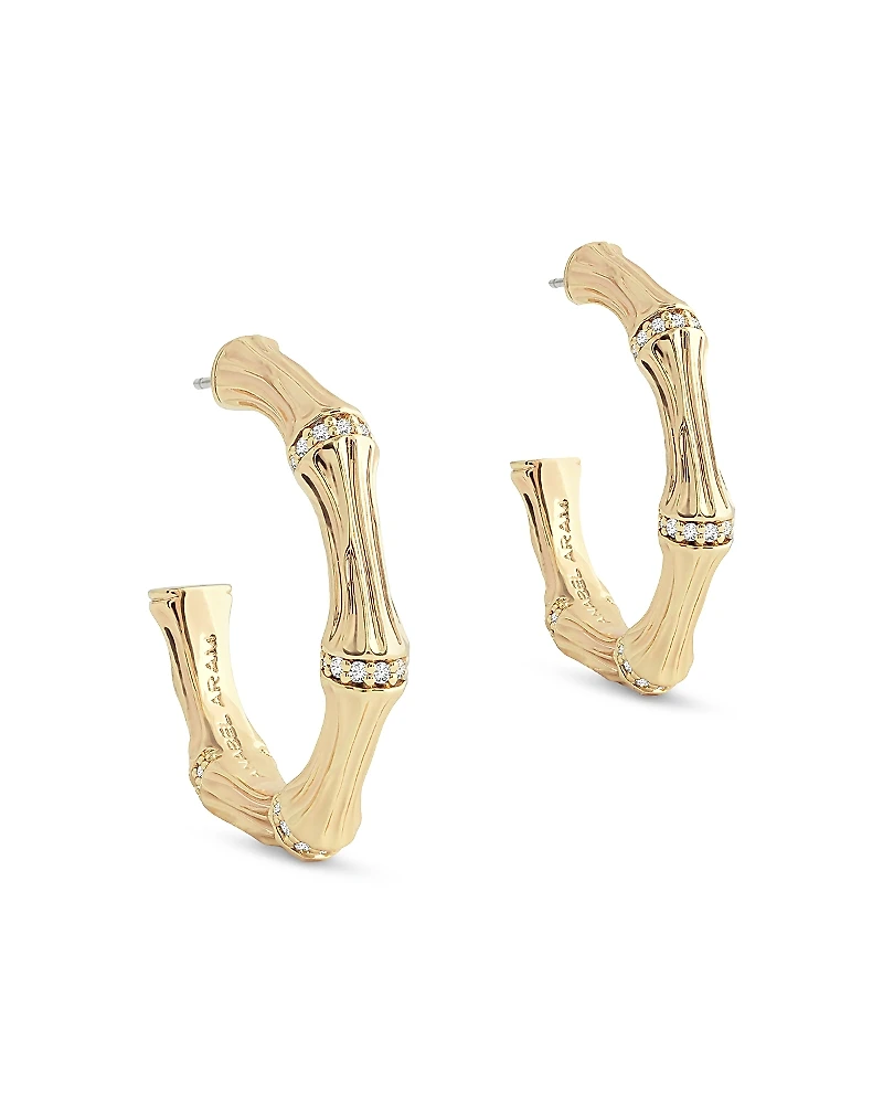 Anabel Aram Pave Bamboo Medium Hoop Earrings