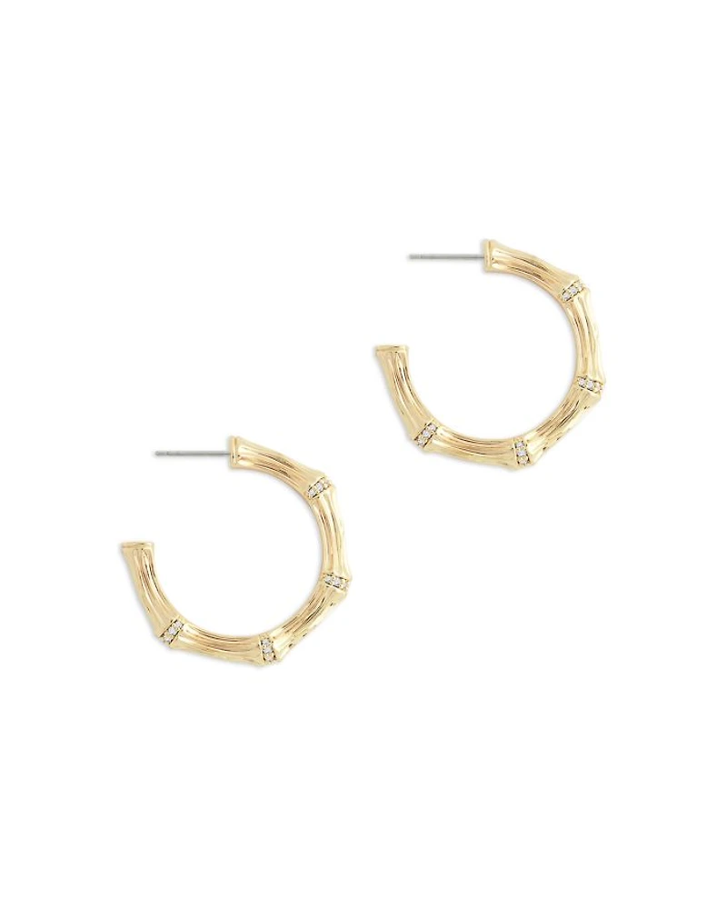 Pavé Bamboo Medium Hoop Earrings 18K Gold Plated