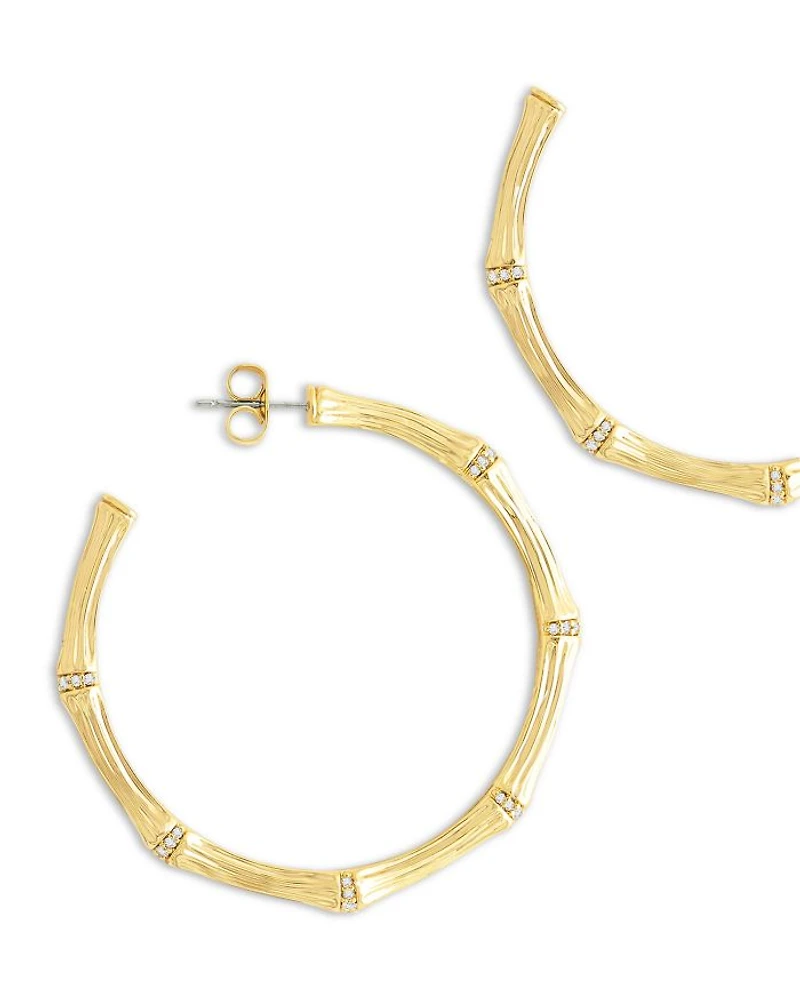 Pavé Bamboo Large Hoop Earrings in 18K Gold Plated