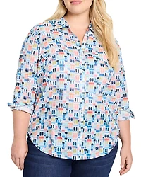 Nic+Zoe Plus Portofino Printed Boyfriend Shirt