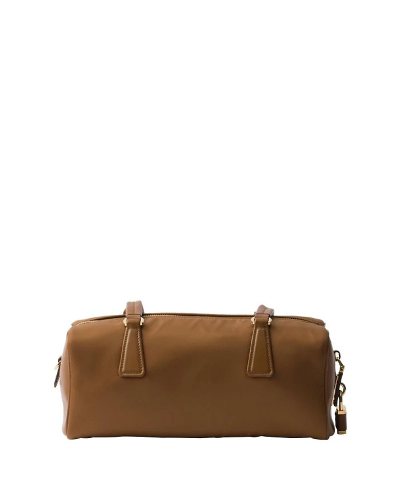 Re-Nylon and Leather Medium Top-Handle Bag with Padlock